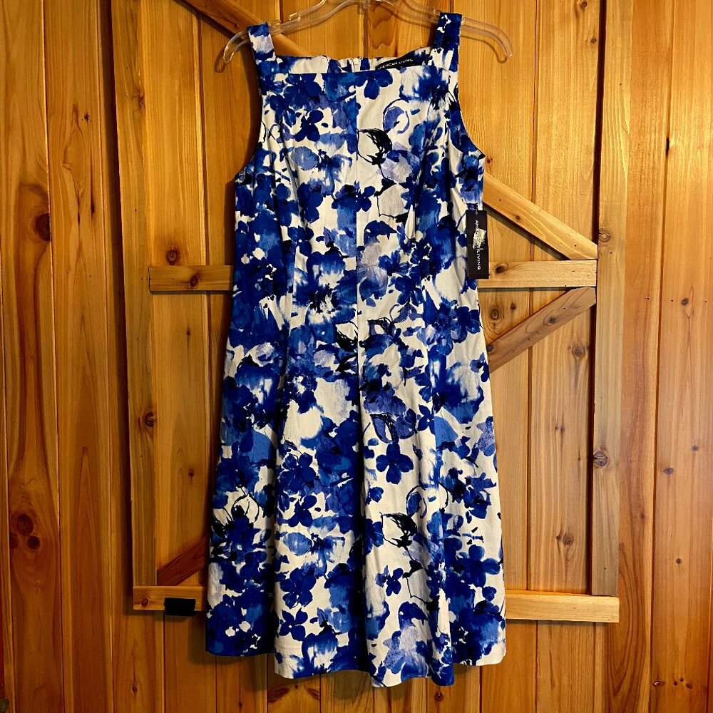 American Living Blue and White Floral, Fit and Flare dress- size 10 NWT
